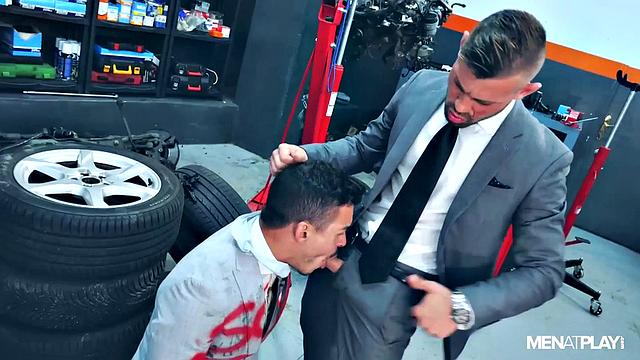 confident men in suits outsmart and seduce each other for a wild, explosive office hookup