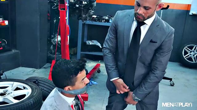 confident men in suits outsmart and seduce each other for a wild, explosive office hookup