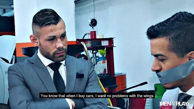 confident men in suits outsmart and seduce each other for a wild, explosive office hookup