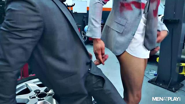 confident men in suits outsmart and seduce each other for a wild, explosive office hookup