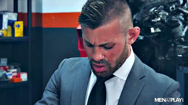 confident men in suits outsmart and seduce each other for a wild, explosive office hookup
