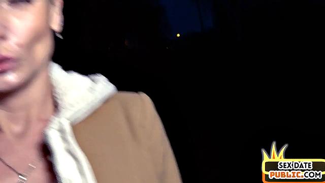 Public amateur skinny MILF fucked outdoor in POV