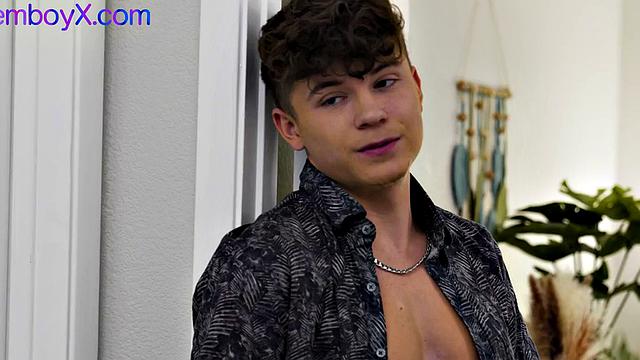 Skinny fit femboy in lingerie bottomed