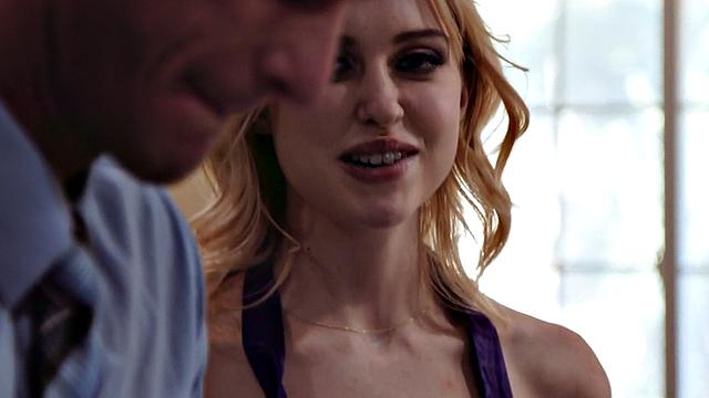 Skinny stepdaughter banged by stepdaddy in the kitchen