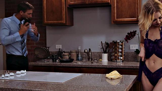 Skinny stepdaughter banged by stepdaddy in the kitchen