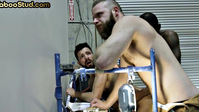 IR stepbrothers fucked by BBC in 3way action at work