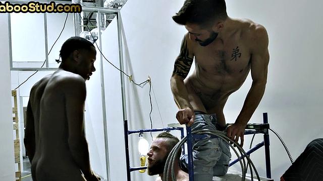 IR stepbrothers fucked by BBC in 3way action at work