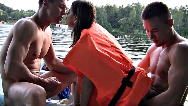 Cute broad enjoys MMF threesome in the boat