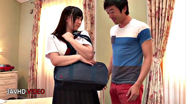 Seductive Japanese student seduces teacher, fucks in class, swallows cum