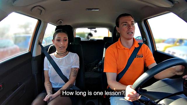 BJ babe in stockings outdoor fucked by instructor