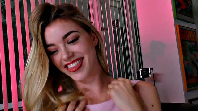 Busty teasing bae wanks oiled cock while dirty talking