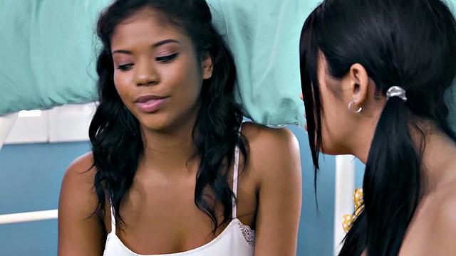 Ebony dyke with big boobs eats GFs pussy in 69 pose