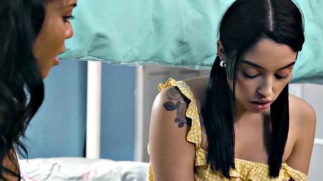 Ebony dyke with big boobs eats GFs pussy in 69 pose