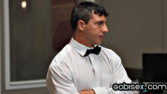 Hairy babe in stockings shared by 2 guys