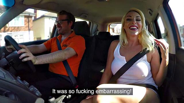 Bigboob British babe sucks off instructor in the car