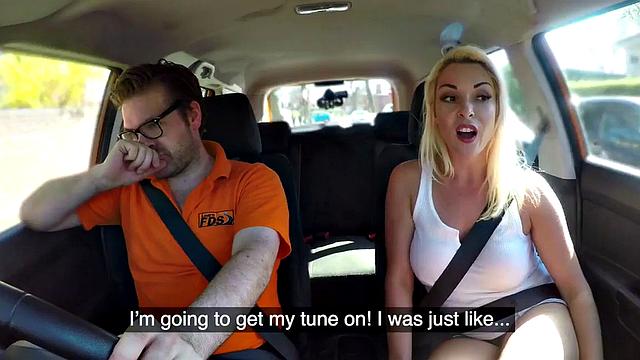 Bigboob British babe sucks off instructor in the car