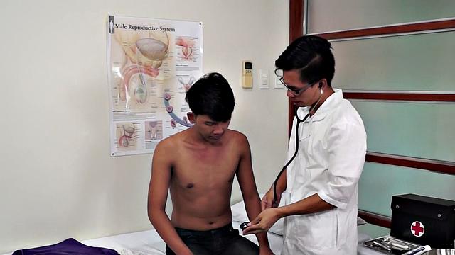 Asian doctor checks twink's ass with sex and medical toys