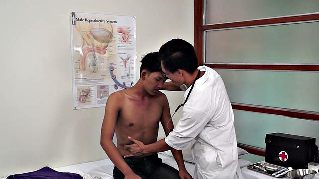 Asian doctor checks twink's ass with sex and medical toys
