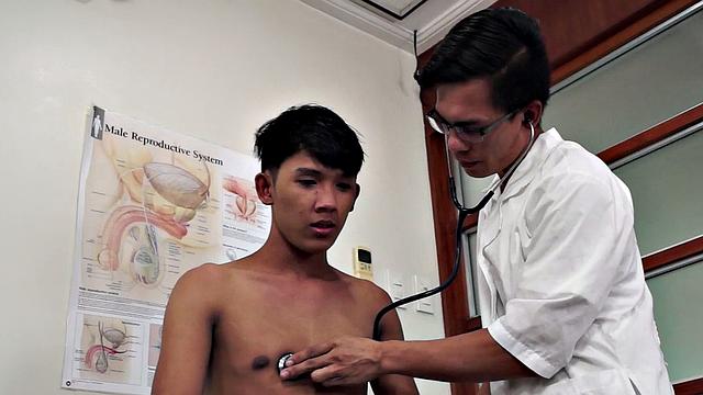 Asian doctor checks twink's ass with sex and medical toys