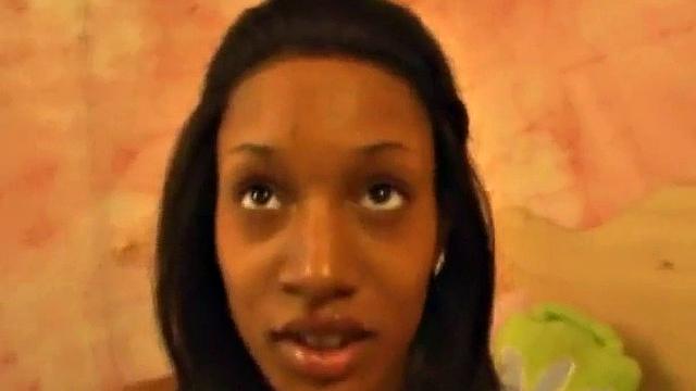 Petite ebony teen sucking cock