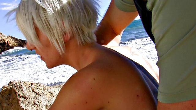 Blonde Babe Milky Cooper Sucks A Big Cock By The Water