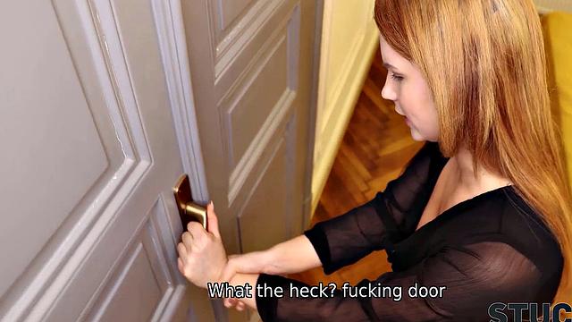 STUCK4K. Czech girl Katarina Rina has pussy drilled while stuck