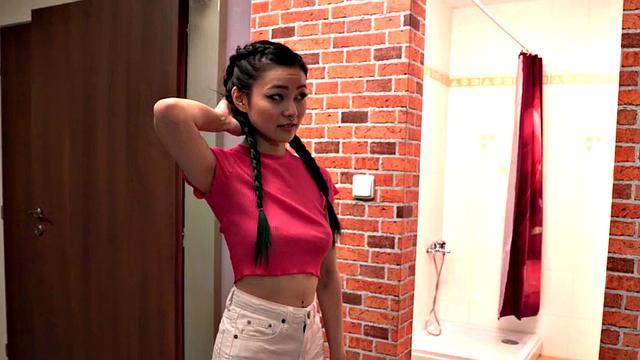 Huge MILF shares bf with Asian babe in hostel threeway