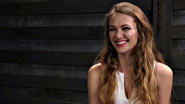 BDSM whipped babe pussy plowed and throat fucked in 3some