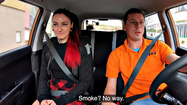 Gothic babe public fucked outdoors by driving instructor