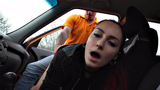 Gothic babe public fucked outdoors by driving instructor