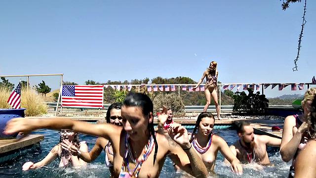 Tattooed blonde fucks on the outdoor BBQ with glasses on and reverse cowgirl action