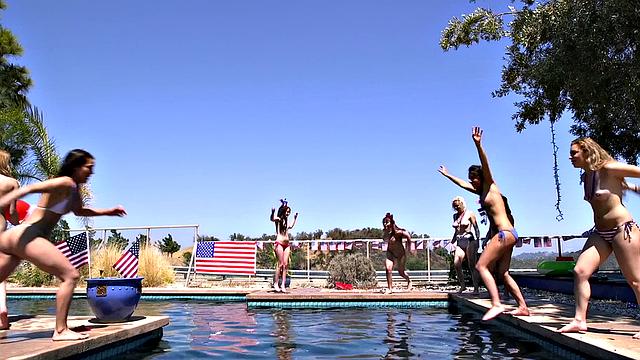 Tattooed blonde fucks on the outdoor BBQ with glasses on and reverse cowgirl action