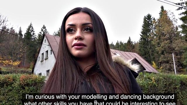 Eurobabe with pierced pussy gets paid for outdoor sex in POV with a thong on her ass