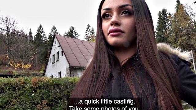 Eurobabe with pierced pussy gets paid for outdoor sex in POV with a thong on her ass