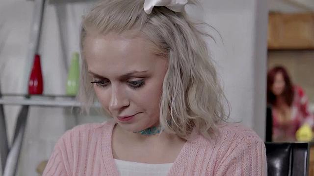 Busty redhead enjoys pussy drill in the kitchen