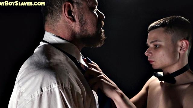 Submissive petite twink rides DILFs cock with butt