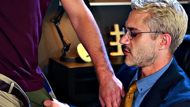 Athletic cocksucker fisting partners in office