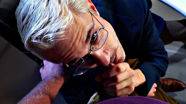 Athletic cocksucker fisting partners in office