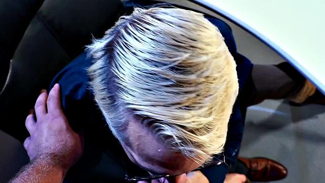 Athletic cocksucker fisting partners in office