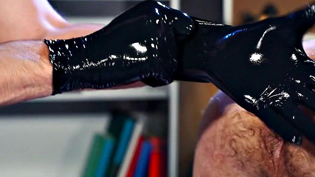 Athletic cocksucker fisting partners in office