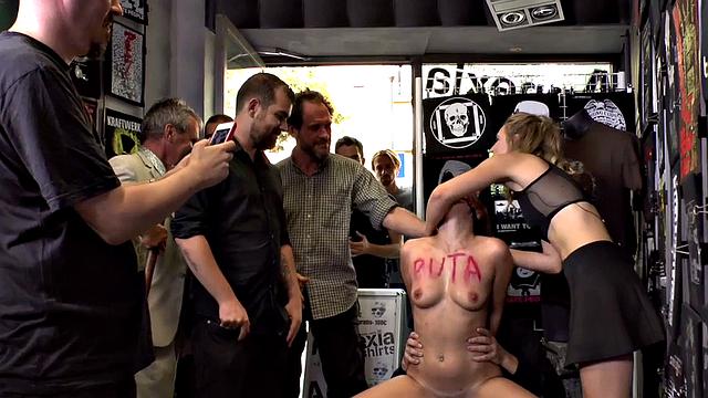 Redhead eurobabe spanked in public and fucked after