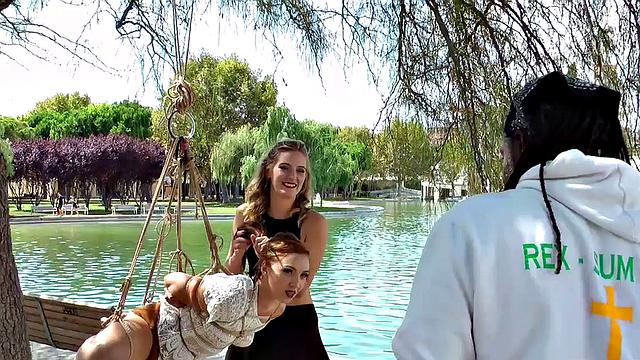 Redhead eurobabe spanked in public and fucked after