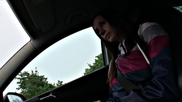 Unbelievable Opportunity turns into a wild car fuck with a bald pussy titjob and handjob in public