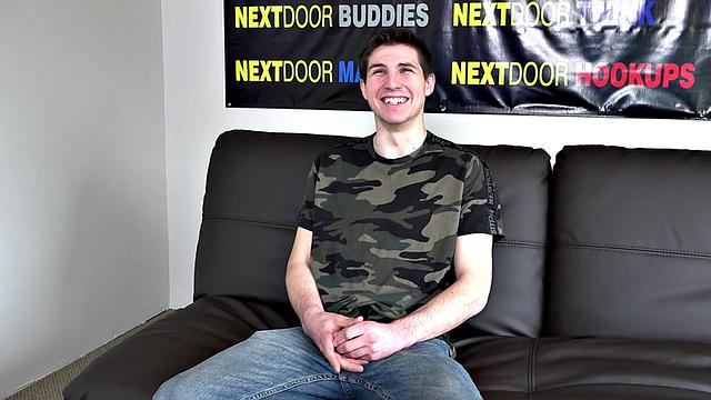 Amateur sexy guy with hairy legs jerks on casting and cums