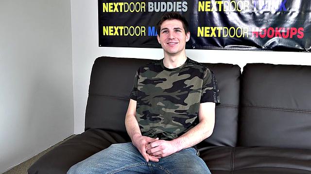 Amateur sexy guy with hairy legs jerks on casting and cums