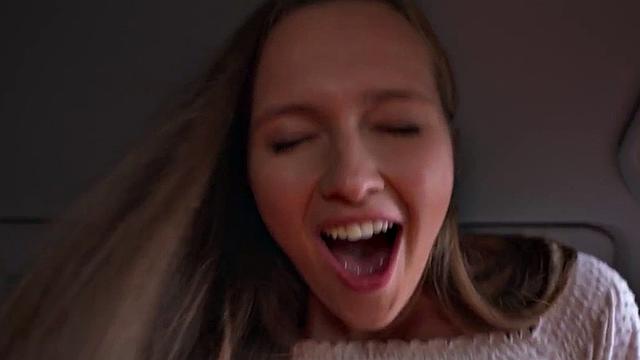 Petite driving student stretched