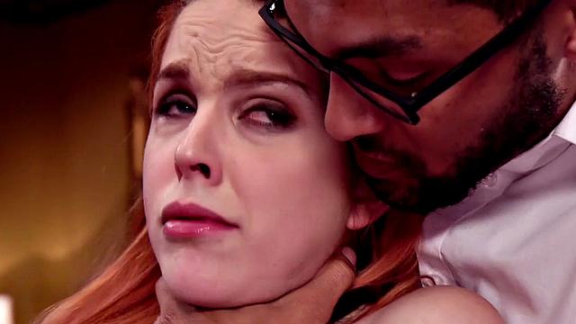 Bound redhead nipple clamped and zapped in threesome