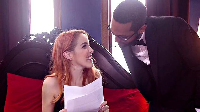 Bound redhead nipple clamped and zapped in threesome