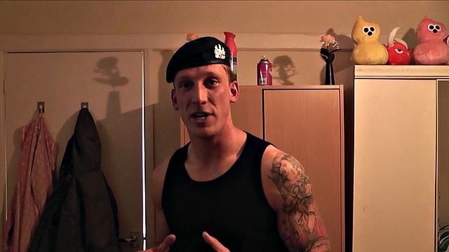 Eva and Jessica sucking on soldier's cock