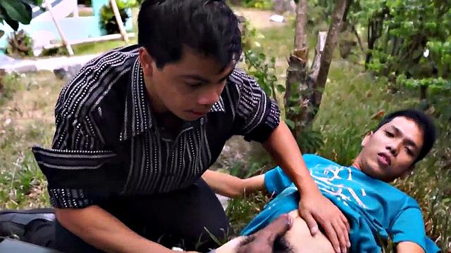 Asian doctor helping twinks cock with blowjob